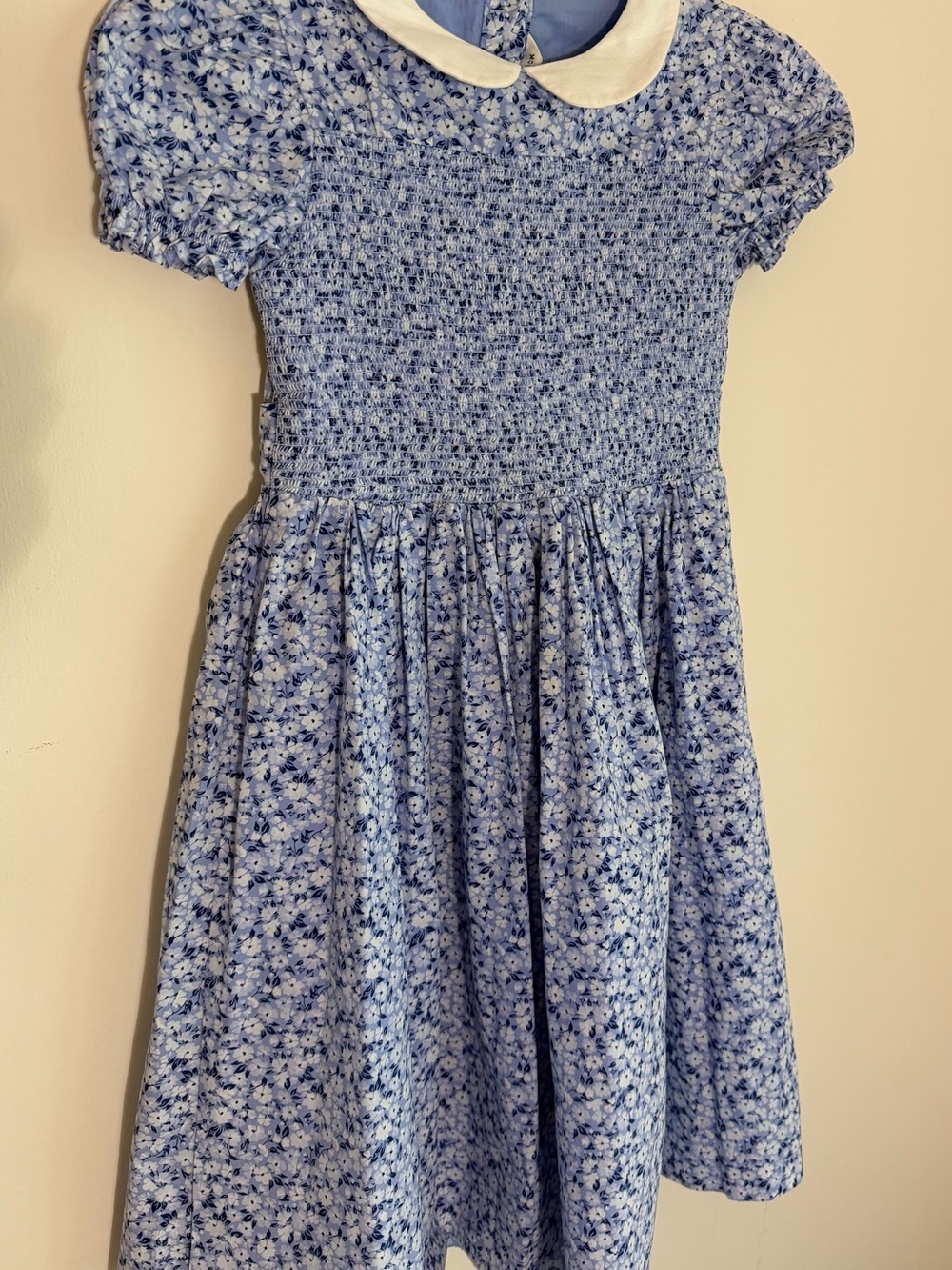 Janie and Jack Blue Floral Smocked Dress with White Peter Pan Collar